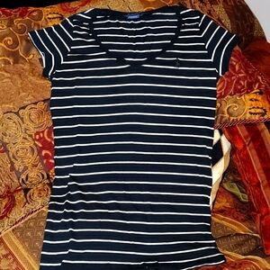 Ralph Lauren Sport -SZ MED/  BLACK WHITE STRIPED deep V t shirt